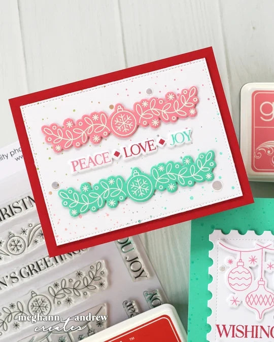 Gina K. Designs - Stamp & Die Set - Joyful Borders. Set by Gina K Designs. At Embellish Away in Bowmanville Ontario Canada. Example by Meghann Andrew Creates.