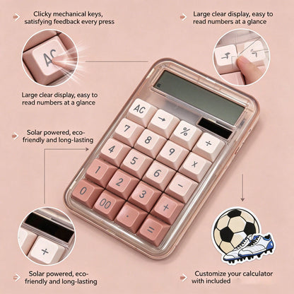 Gradient Pink Gold Rim Solar Desktop Calculator, Silent Mechanical Keys For Long-Term Accounting Without Hand Fatigue, Wide Screen Display For Clear Visibility, Solar + Battery Dual Power Supply, With