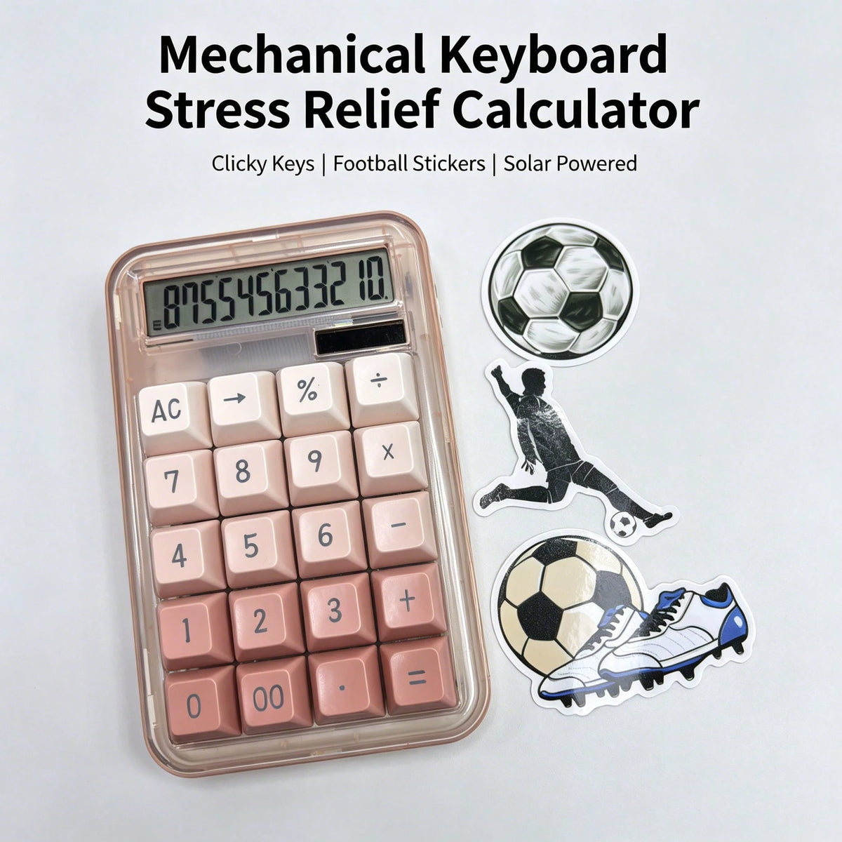 Gradient Pink Gold Rim Solar Desktop Calculator, Silent Mechanical Keys For Long-Term Accounting Without Hand Fatigue, Wide Screen Display For Clear Visibility, Solar + Battery Dual Power Supply, With