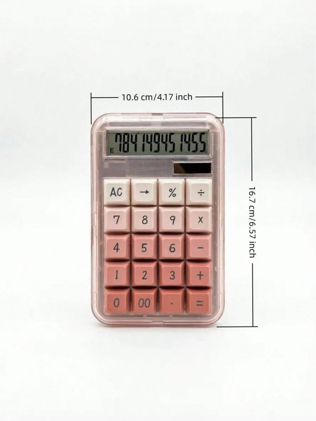 Gradient Pink Gold Rim Solar Desktop Calculator, Silent Mechanical Keys For Long-Term Accounting Without Hand Fatigue, Wide Screen Display For Clear Visibility, Solar + Battery Dual Power Supply, With