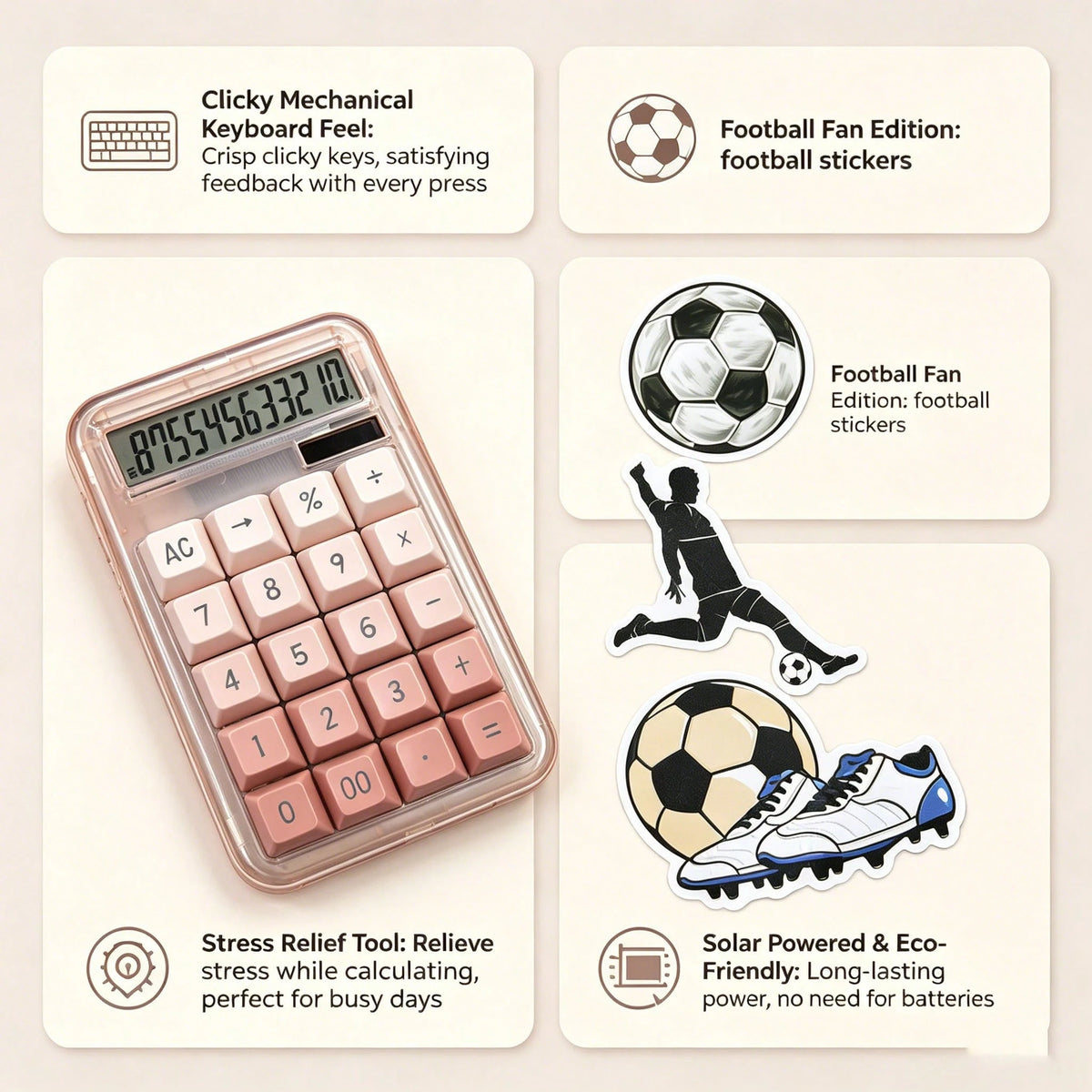Gradient Pink Gold Rim Solar Desktop Calculator, Silent Mechanical Keys For Long-Term Accounting Without Hand Fatigue, Wide Screen Display For Clear Visibility, Solar + Battery Dual Power Supply, With