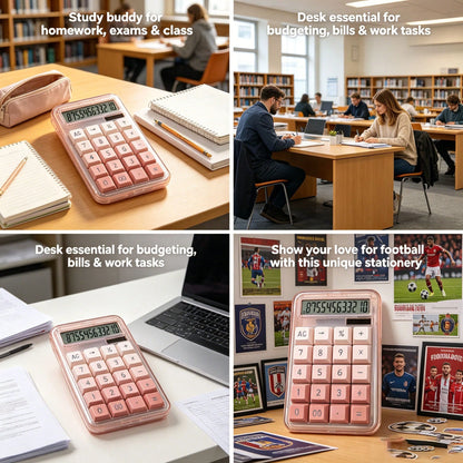 Gradient Pink Gold Rim Solar Desktop Calculator, Silent Mechanical Keys For Long-Term Accounting Without Hand Fatigue, Wide Screen Display For Clear Visibility, Solar + Battery Dual Power Supply, With