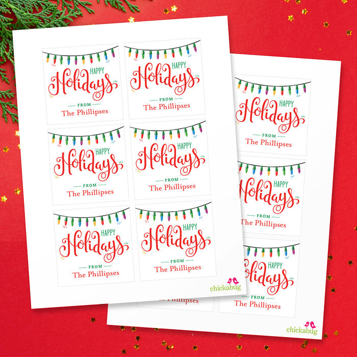 "Happy Holidays" String of Lights Gift Labels