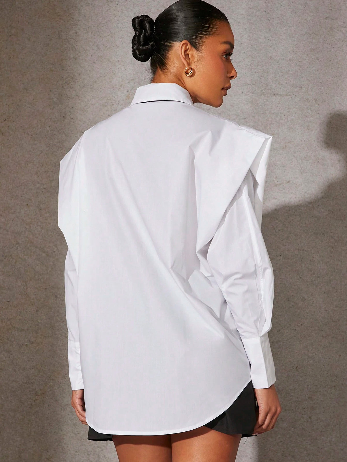 Hauture Tie Front Exaggerated Shoulder Striped Shirt