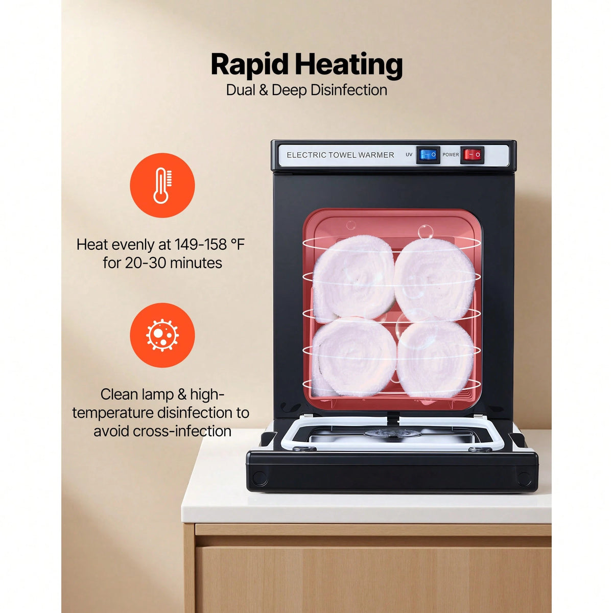 Hot Towel Warmer, 1.1 Gal Small Towel Warmer Cabinet With Clip & Stainless Steel Rack, Holds Up 8-12 Towels, Portable All-Round Heating Cabinet For Spa, Barber, Manicures, Massage, Salon, Black