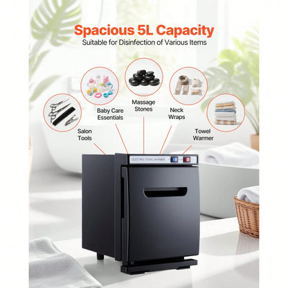Hot Towel Warmer, 1.1 Gal Small Towel Warmer Cabinet With Clip & Stainless Steel Rack, Holds Up 8-12 Towels, Portable All-Round Heating Cabinet For Spa, Barber, Manicures, Massage, Salon, Black