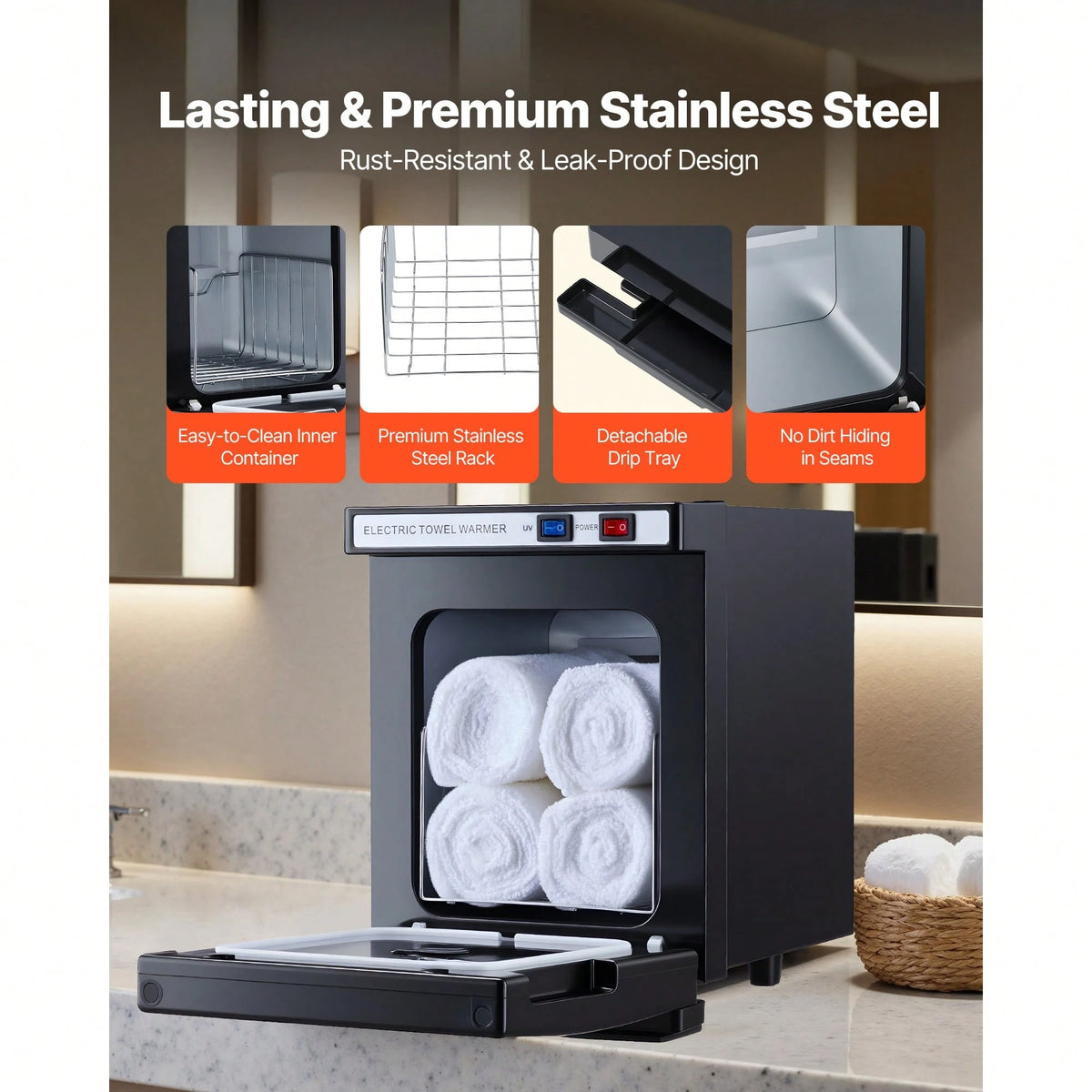 Hot Towel Warmer, 1.1 Gal Small Towel Warmer Cabinet With Clip & Stainless Steel Rack, Holds Up 8-12 Towels, Portable All-Round Heating Cabinet For Spa, Barber, Manicures, Massage, Salon, Black