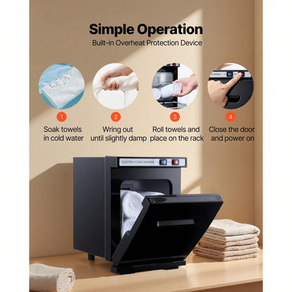Hot Towel Warmer, 1.1 Gal Small Towel Warmer Cabinet With Clip & Stainless Steel Rack, Holds Up 8-12 Towels, Portable All-Round Heating Cabinet For Spa, Barber, Manicures, Massage, Salon, Black