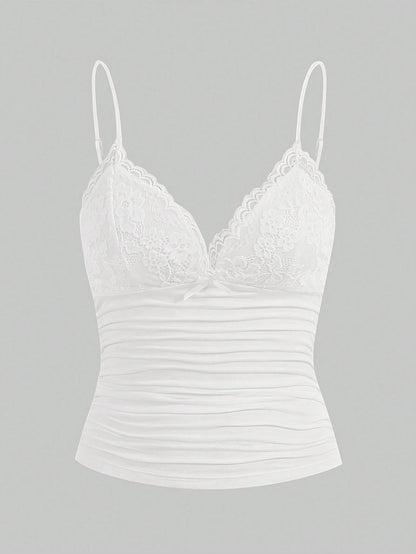 ICON Contrast Lace Ruched Cami Top
