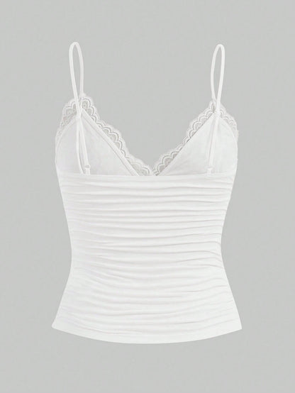 ICON Contrast Lace Ruched Cami Top