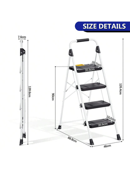 KK KINGRACK KINGRACK 4 Step Folding Ladder, 800lbs Capacity Step Stool With Safety Lock, Non-Skid Wide Pedals, And Handrail, Lightweight, Household Ladder For Home, Kitchen, Pantry, Closets, And Offic