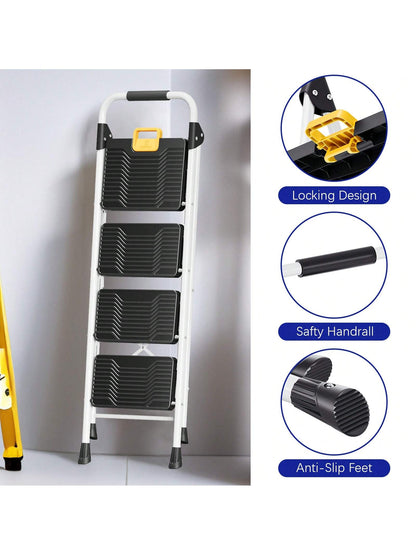KK KINGRACK KINGRACK 4 Step Folding Ladder, 800lbs Capacity Step Stool With Safety Lock, Non-Skid Wide Pedals, And Handrail, Lightweight, Household Ladder For Home, Kitchen, Pantry, Closets, And Offic