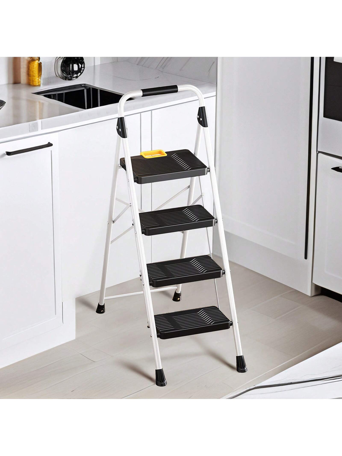 KK KINGRACK KINGRACK 4 Step Folding Ladder, 800lbs Capacity Step Stool With Safety Lock, Non-Skid Wide Pedals, And Handrail, Lightweight, Household Ladder For Home, Kitchen, Pantry, Closets, And Offic