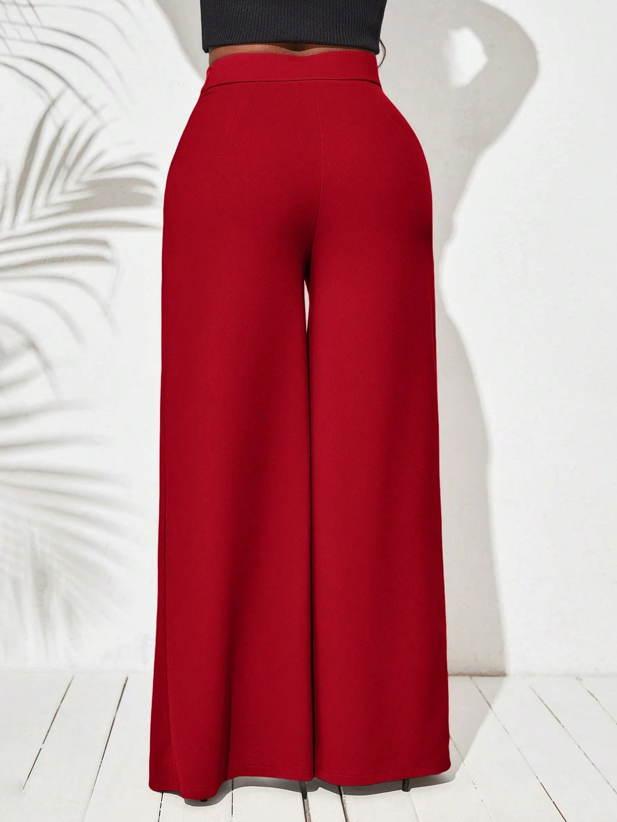 Lady Women's Solid Color Simple Daily Split Hem Long Pants,Ladies Late Fall Casual Thigh High Waist Wide Leg Extra Black Regular Fit Women Wear