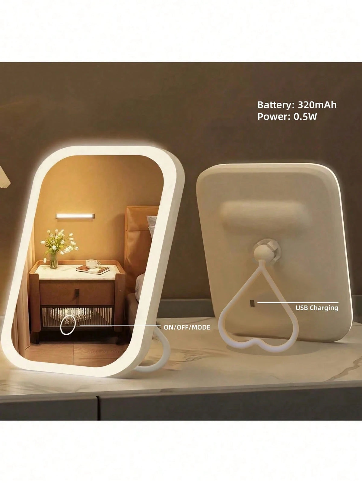 LED Makeup Mirror, Rechargeable Desktop Vanity Mirror With Lights