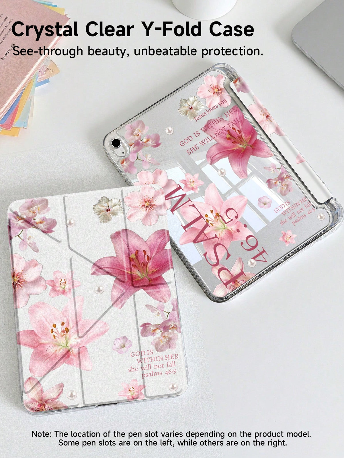Lily Flower Pattern & Slogan Tablet Protective Case Compatible With Ipad Air 11" M3 2025/M2 2024, Air 5th Gen 2022, (A16) 11" 11th Gen 2025, Galaxy Tab, Kindle Paperwhite 12th Gen 2024, Transparent Ba