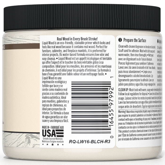 Retique It Liquid Wood 16oz bleached interior paint in a container with a natural wood finish appearance.