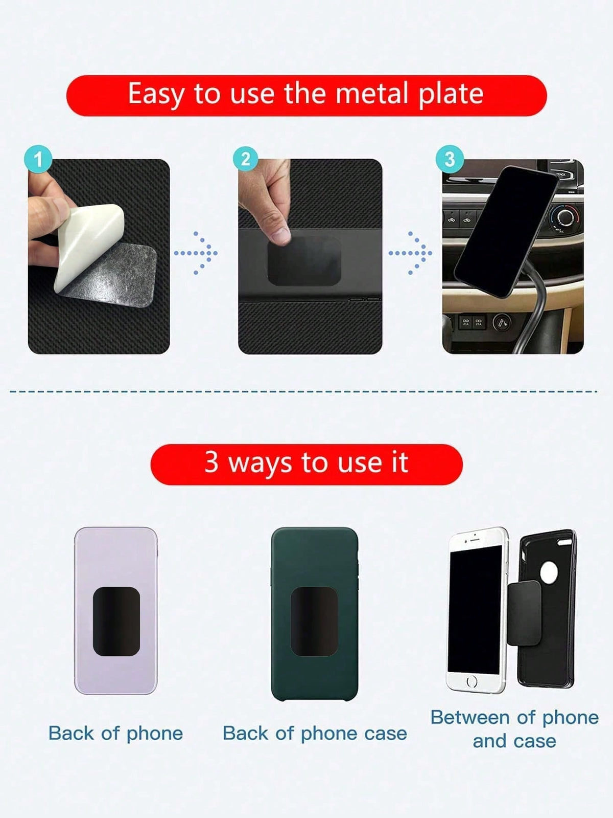 Magnetic Plates Black 16PCS/8PCS/4PCS, Ultra-Thin Stainless Steel Magnetic Stickers, Black Metal Backplate With Strong Adhesive, Phone Case, Supports Wireless Charging, Car Mount, Compatible With Univ