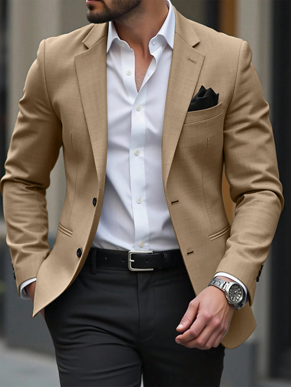 Manfinity Mode Men's Luxurious Frog Button Design Stand Collar Suit Jacket, The Stand Collar Design Provides More Style And Layering, Suitable For Daily Commute, Business, Party And Banquet Wear. This