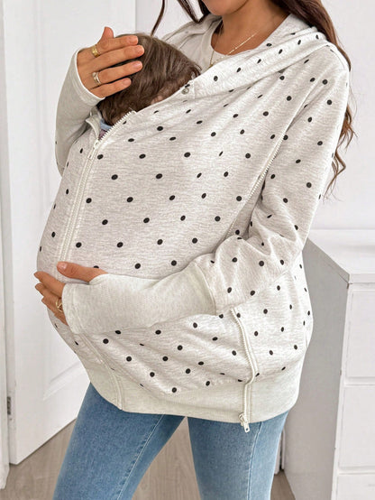 Maternity Polka Dot Pattern Zipper Front Hooded 3-In-1 Jacket Fall