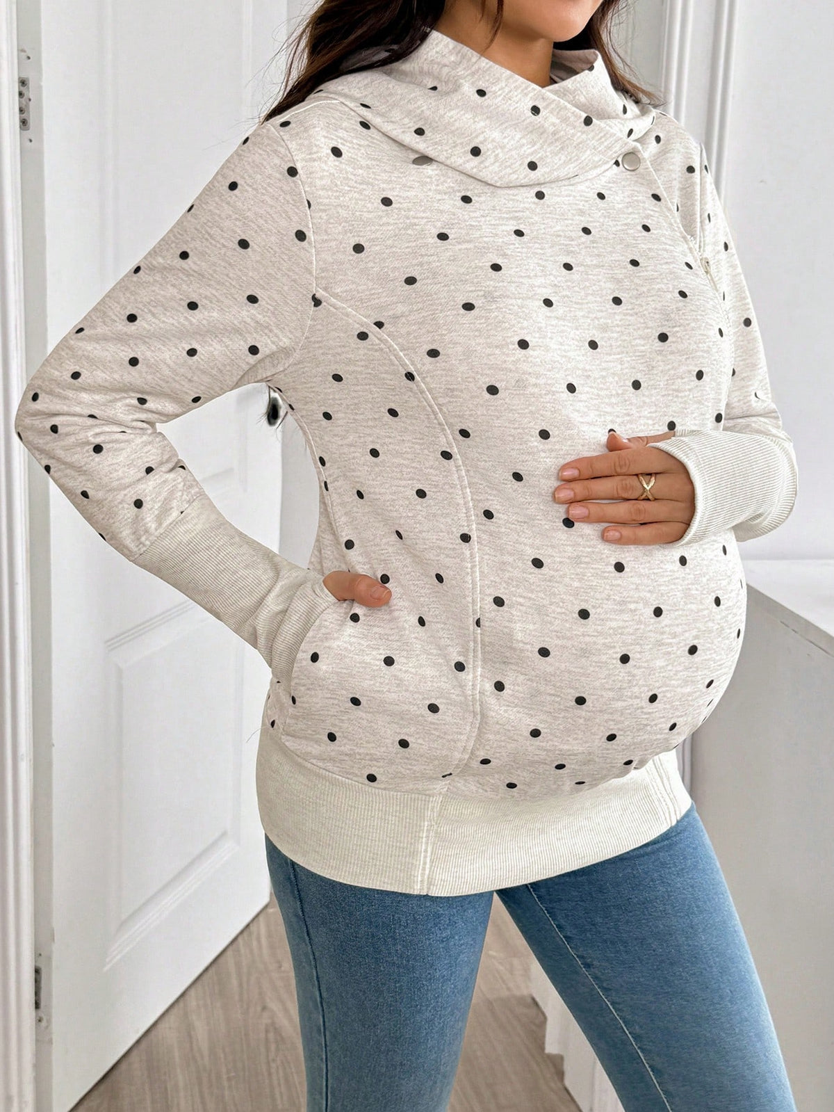 Maternity Polka Dot Pattern Zipper Front Hooded 3-In-1 Jacket Fall
