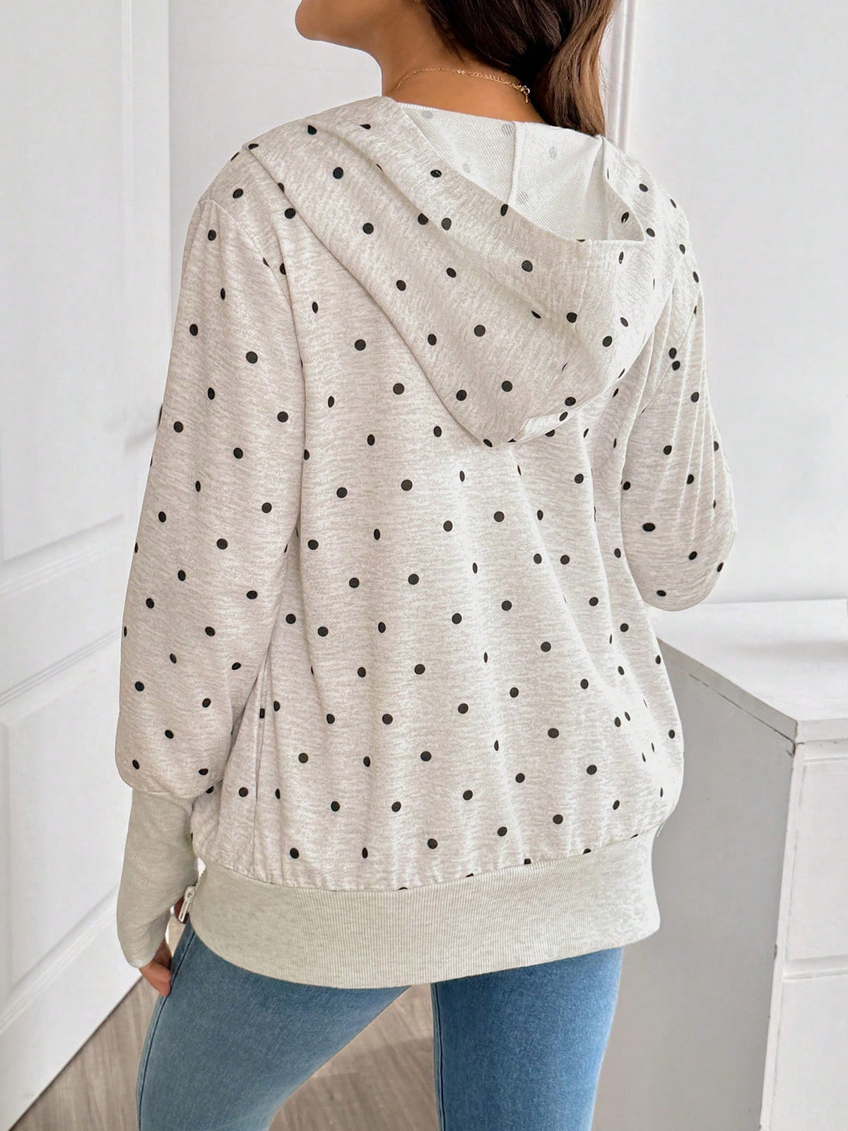 Maternity Polka Dot Pattern Zipper Front Hooded 3-In-1 Jacket Fall