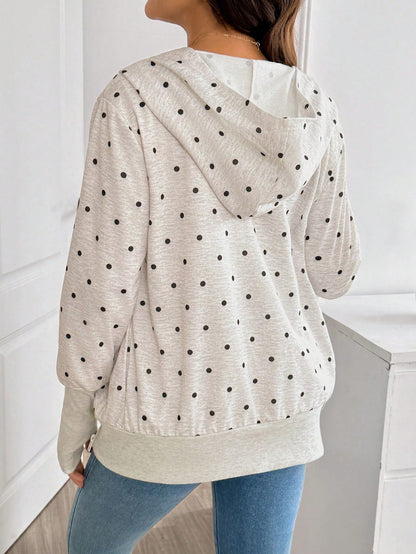 Maternity Polka Dot Pattern Zipper Front Hooded 3-In-1 Jacket Fall