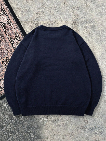 Men's Casual Loose Minimalist Commuting High-End Sense Daily Versatile Solid Color Knitted Long Sleeve Crew Neck Pullover Sweater, Autumn/Winter