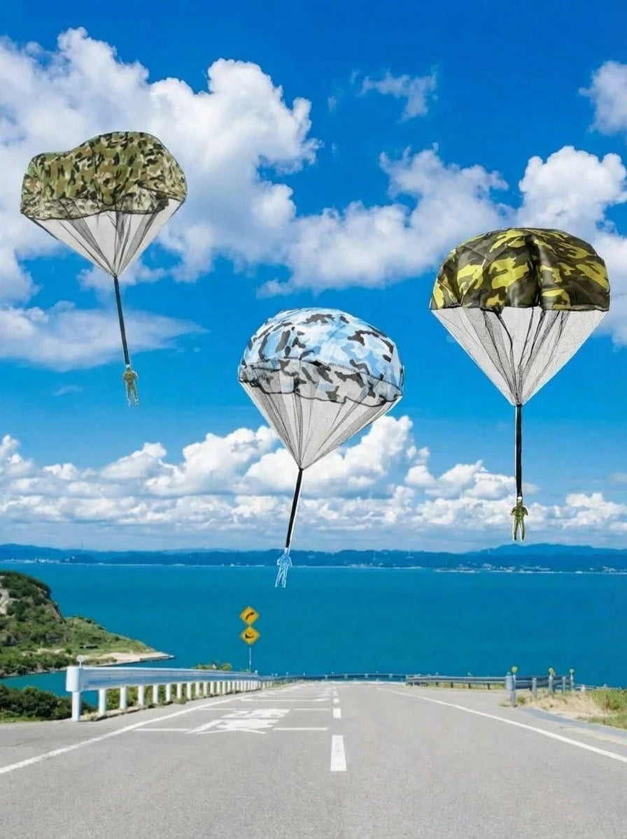 MINKOJA 4pcs Parachute Toys, Hand Throwing Parachute Soldier Jumping Parachute Model Toys, Outdoor Children Parachute People Dolls Toys, Hand Throwing, Military Parachute Toys, Throwing Game Suitable