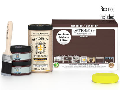 Large Java wood finish kit from Retique It with smooth finish and multiple tools, displayed in box.