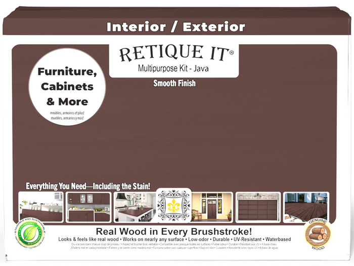 Large Java Multi-purpose Smooth Finish Kit by Retique It for wood finishing, includes all tools and supplies in a sturdy box.