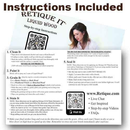 Retique It Multi-purpose Smooth Finish Kit in Java for wood finishing, shown with application tools and instructions.