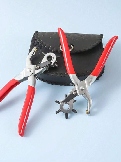 Multifunctional Belt Punch Tool, Universal Handheld Belt Punch Tool, Leather Belt Hole Punch Pliers, 8.5 Inch Heavy Duty Rotating Leather Belt Manual Puncher, Suitable For Watch Straps, Shoulder Strap