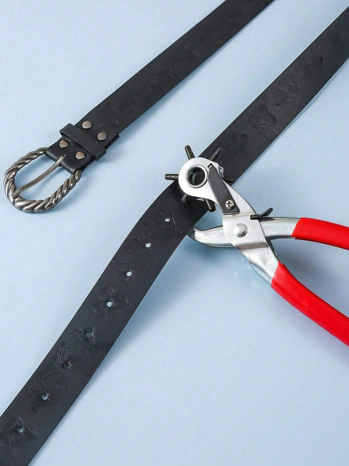 Multifunctional Belt Punch Tool, Universal Handheld Belt Punch Tool, Leather Belt Hole Punch Pliers, 8.5 Inch Heavy Duty Rotating Leather Belt Manual Puncher, Suitable For Watch Straps, Shoulder Strap