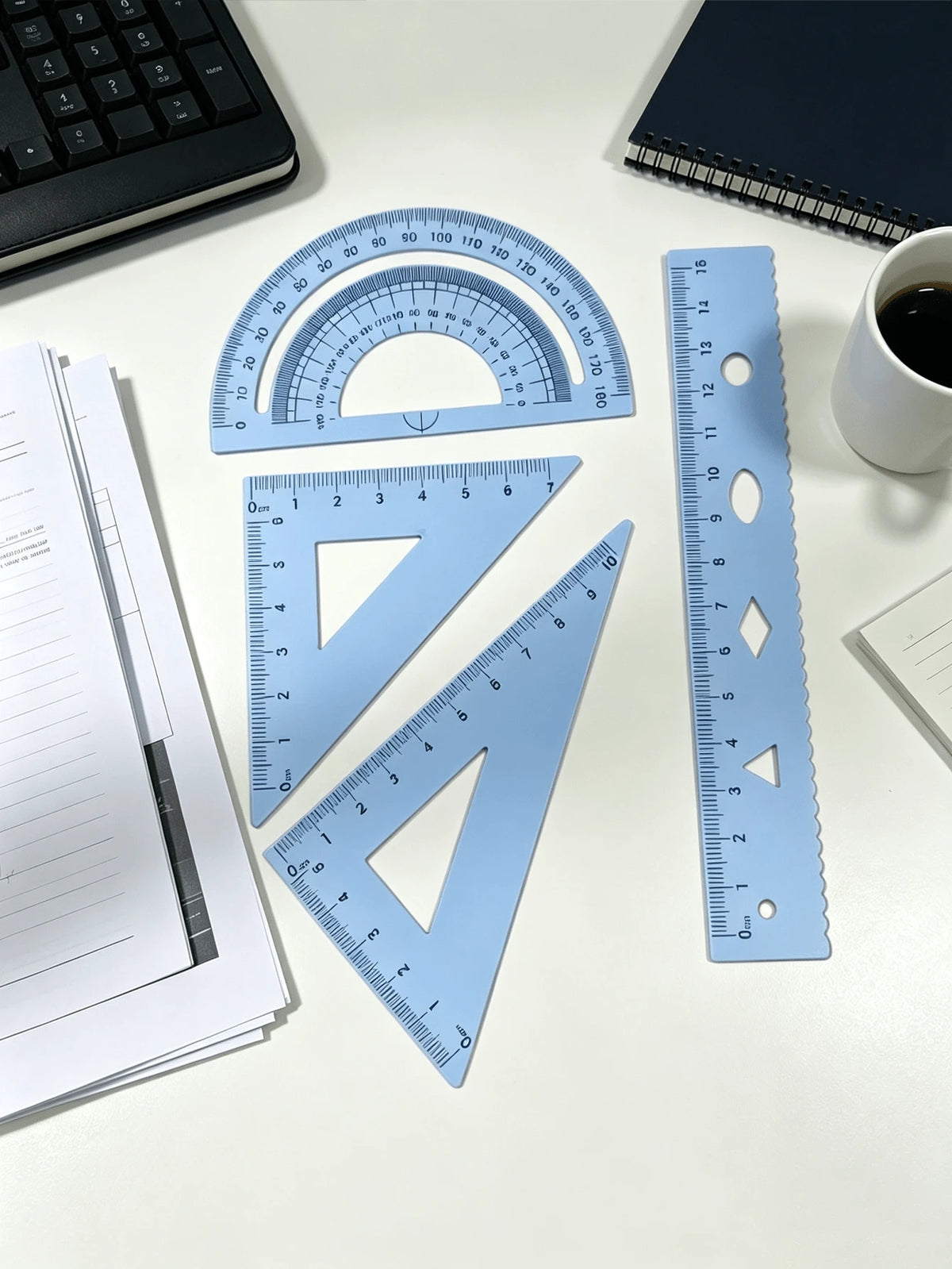 Multifunctional Geometric Ruler Set, Protractor, Triangle Ruler, Straight Ruler, Manual Measurement Drawing Tools With Storage Box, 4 Colors Available: Pink, Mint Green, Light Blue, Taro Purple, For S