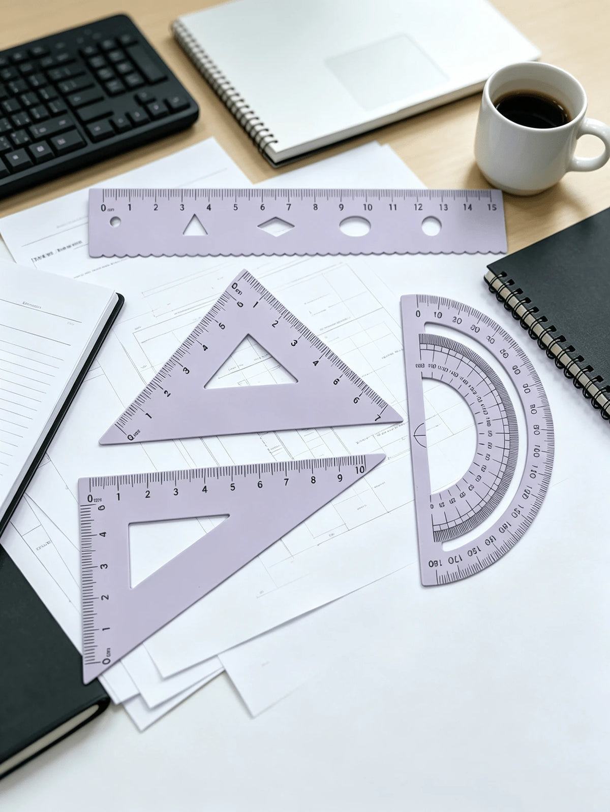 Multifunctional Geometric Ruler Set, Protractor, Triangle Ruler, Straight Ruler, Manual Measurement Drawing Tools With Storage Box, 4 Colors Available: Pink, Mint Green, Light Blue, Taro Purple, For S