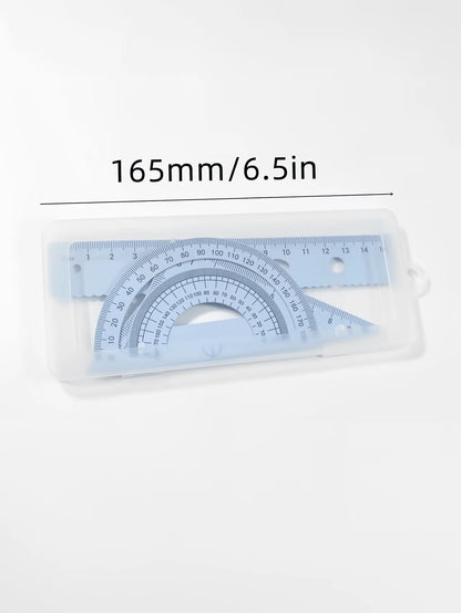 Multifunctional Geometric Ruler Set, Protractor, Triangle Ruler, Straight Ruler, Manual Measurement Drawing Tools With Storage Box, 4 Colors Available: Pink, Mint Green, Light Blue, Taro Purple, For S