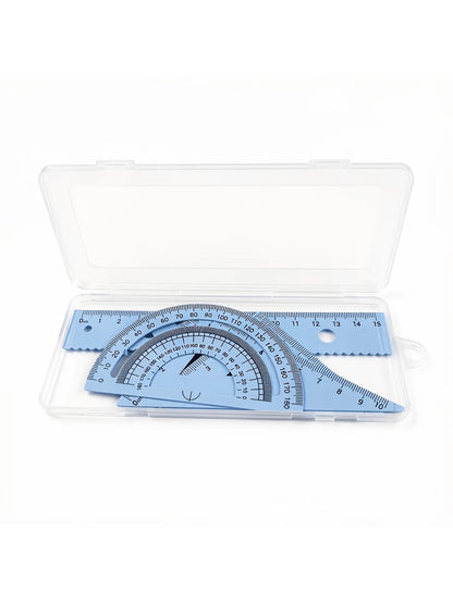 Multifunctional Geometric Ruler Set, Protractor, Triangle Ruler, Straight Ruler, Manual Measurement Drawing Tools With Storage Box, 4 Colors Available: Pink, Mint Green, Light Blue, Taro Purple, For S