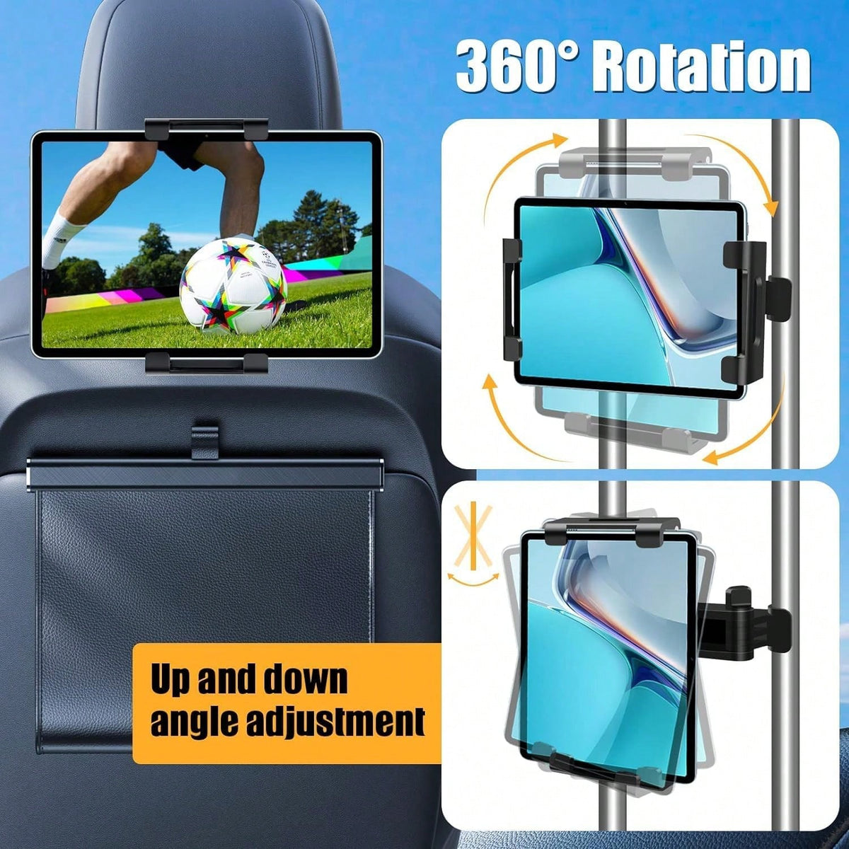 Oaoleer 2PCS Universal 360° Rotating Car Headrest Mount Holder For Tablets & Cell Phones, Adjustable Backseat Headrest Mount Compatible With Pad, Android Tablets, Smartphones, Switch, All 4-11 Inch De