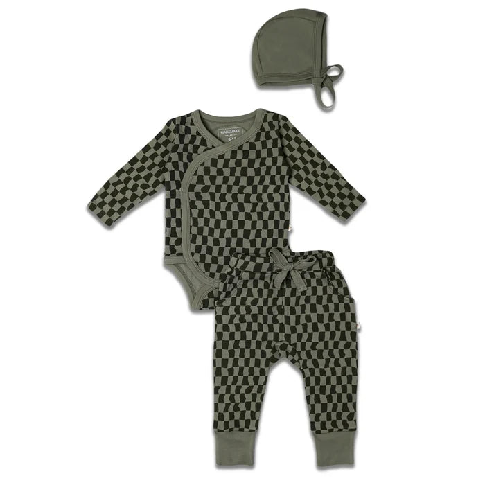 Organic Kimono Onesie & Pants Set - Checker