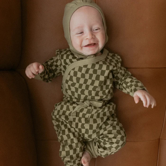 Organic Kimono Onesie & Pants Set - Checker