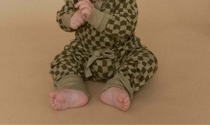 Organic Kimono Onesie & Pants Set - Checker