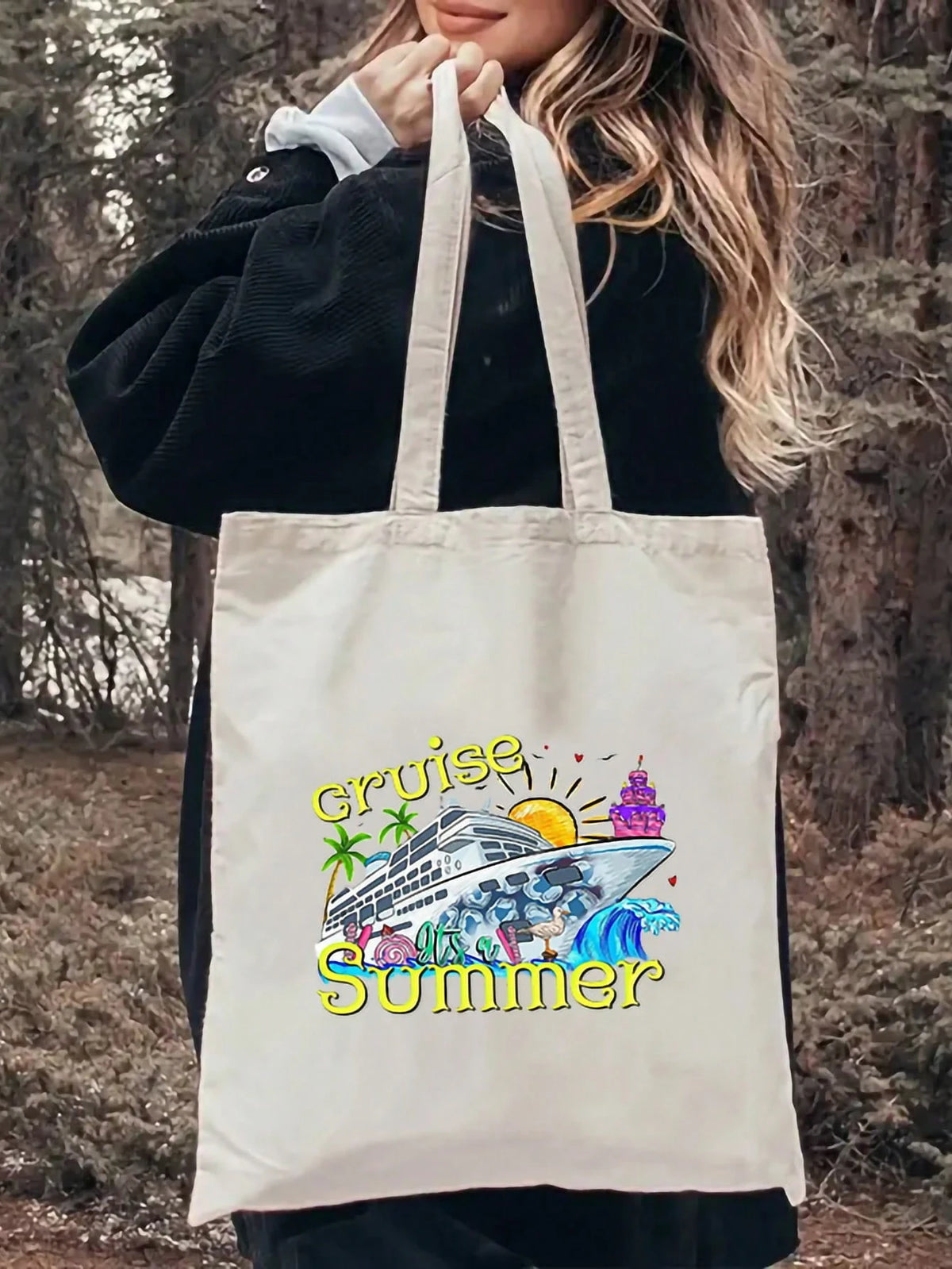 Personalized Custom Canvas Bag, Foldable Tote Bag With Photo Scenery Illustration Print, Large Capacity Lightweight Shoulder Bag For Women, Gift Ideas