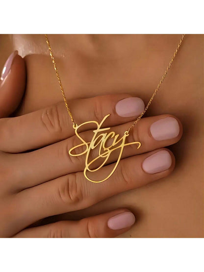 Personalized Custom Name Necklace With Cursive Font Pendant, Minimalist Stainless Steel Initial Necklace For Women, Silver Color DIY Jewelry Gift, Gift For Her