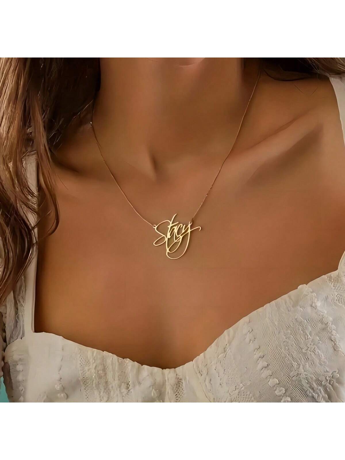 Personalized Custom Name Necklace With Cursive Font Pendant, Minimalist Stainless Steel Initial Necklace For Women, Silver Color DIY Jewelry Gift, Gift For Her