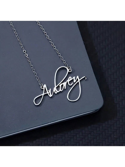 Personalized Custom Name Necklace With Cursive Font Pendant, Minimalist Stainless Steel Initial Necklace For Women, Silver Color DIY Jewelry Gift, Gift For Her
