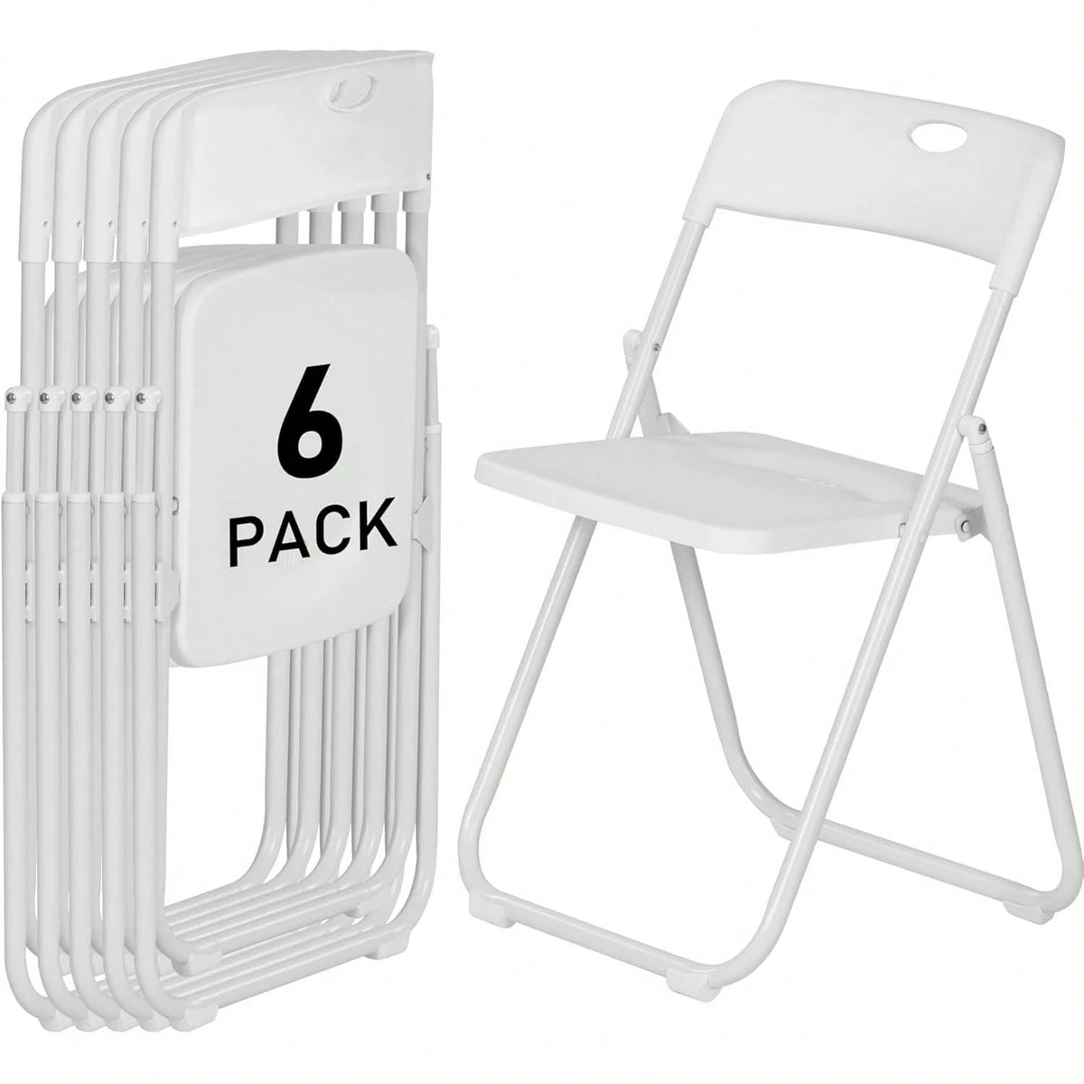 Plastic Folding Chairs 6 Pack, Lightweight Foldable Chair With 350lbs Capacity, Metal Frame Easy To Fold & Store, Commercial Chairs For Parties Events Wedding Office Dinning,White