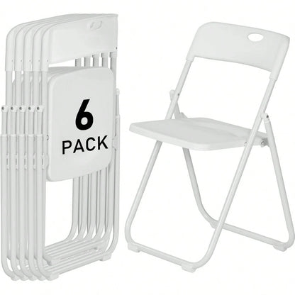 Plastic Folding Chairs 6 Pack, Lightweight Foldable Chair With 350lbs Capacity, Metal Frame Easy To Fold & Store, Commercial Chairs For Parties Events Wedding Office Dinning,White