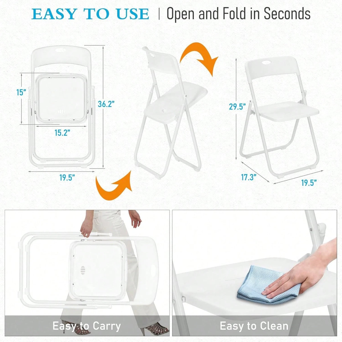Plastic Folding Chairs 6 Pack, Lightweight Foldable Chair With 350lbs Capacity, Metal Frame Easy To Fold & Store, Commercial Chairs For Parties Events Wedding Office Dinning,White