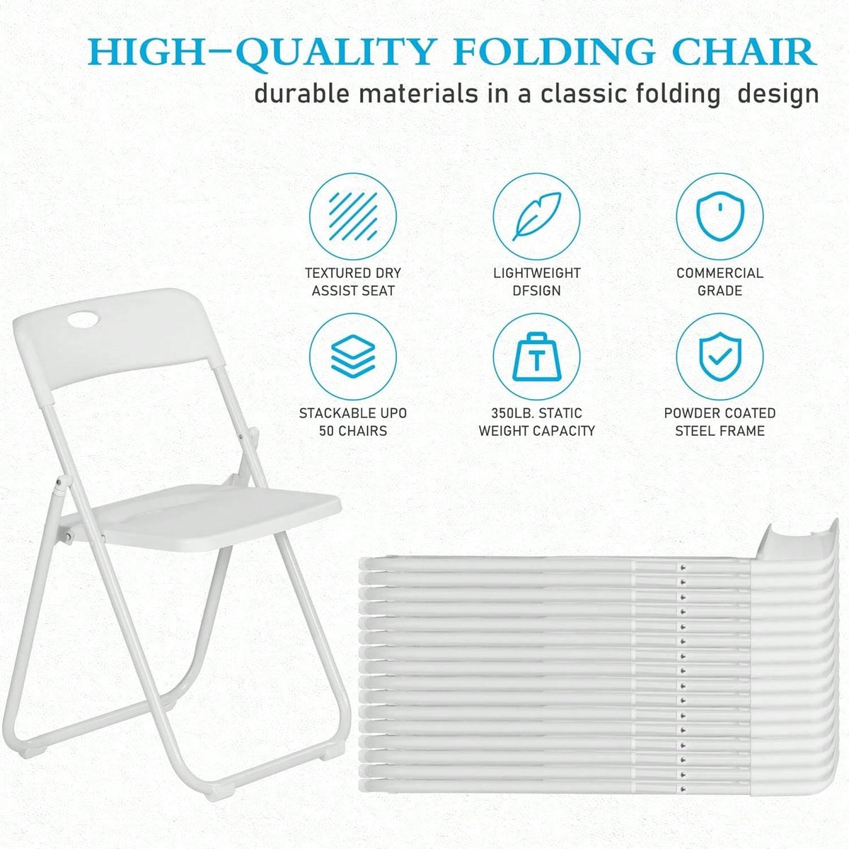 Plastic Folding Chairs 6 Pack, Lightweight Foldable Chair With 350lbs Capacity, Metal Frame Easy To Fold & Store, Commercial Chairs For Parties Events Wedding Office Dinning,White